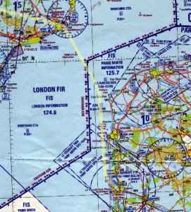 Crossing the Channel (flight path in yellow)